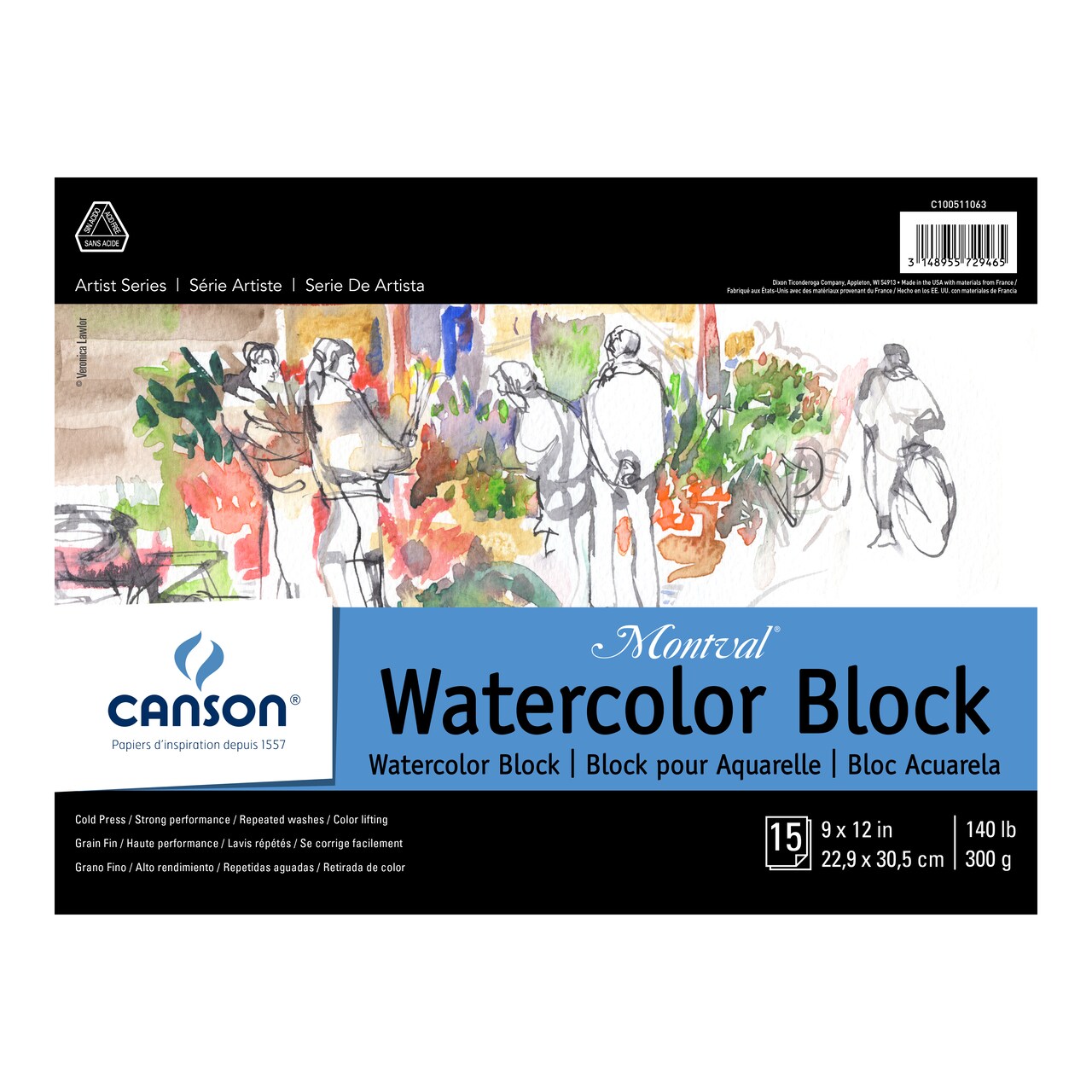 Canson - Artist Series Montval Watercolor Block, Field Sketch Book & Pad - Block (15 Sheet) - 9" x 12"